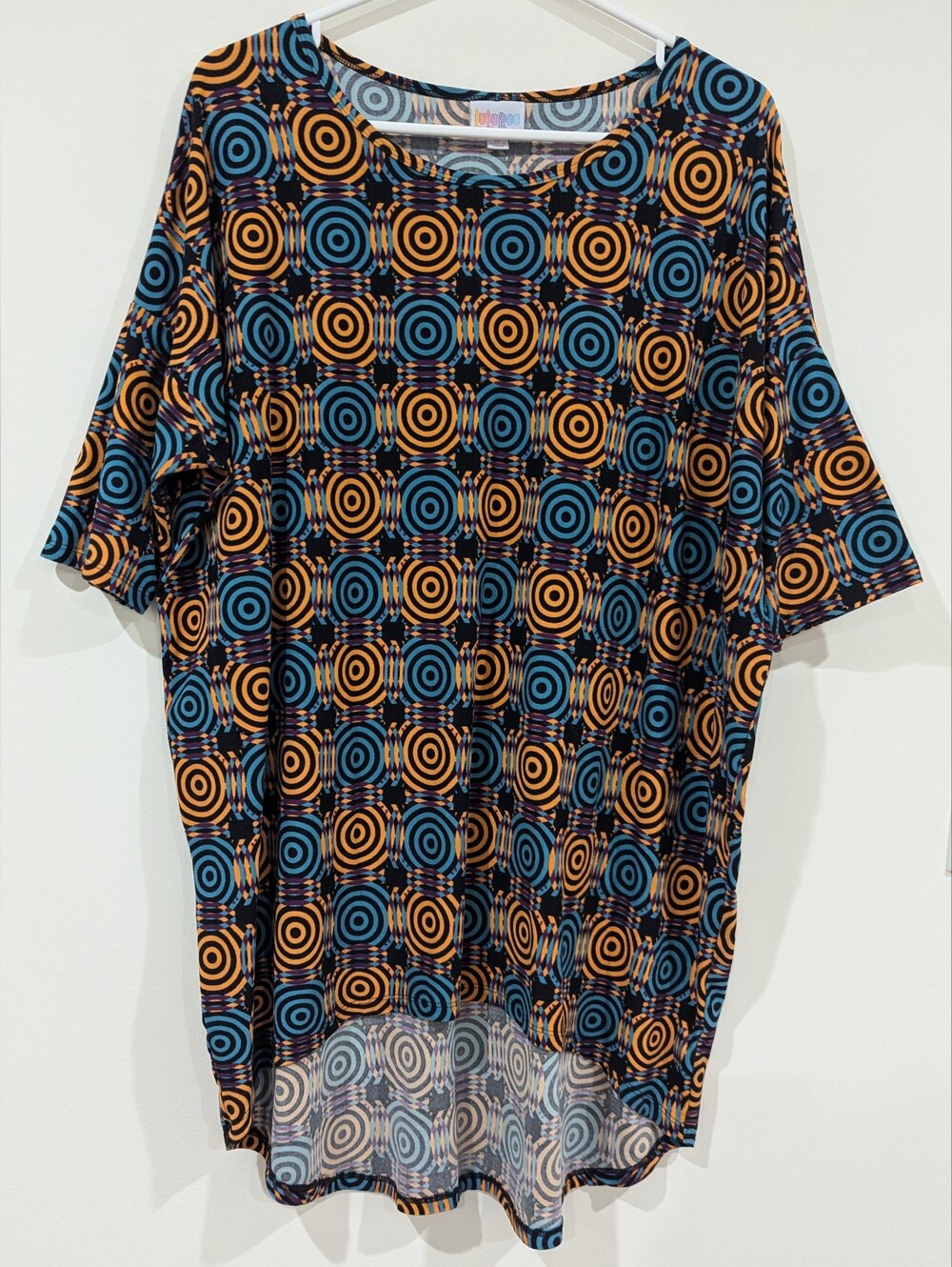 LuLaRoe Geometric Circle Print Top - Blue & Orange